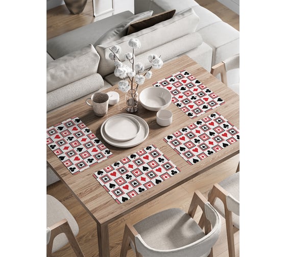 Изображение товара Набор прямоугольных тканевых салфеток на стол для сервировки JoyArty плитка с мастями плейсмат, 30x46 см, 4шт ser002_11302_30x46