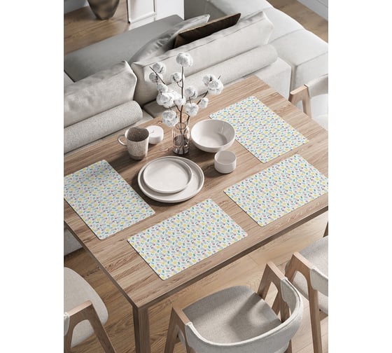 Изображение товара Набор прямоугольных тканевых салфеток на стол для сервировки JoyArty Цветочное безумие плейсмат, 30x46 см, 4шт. ser002_423248_30x46