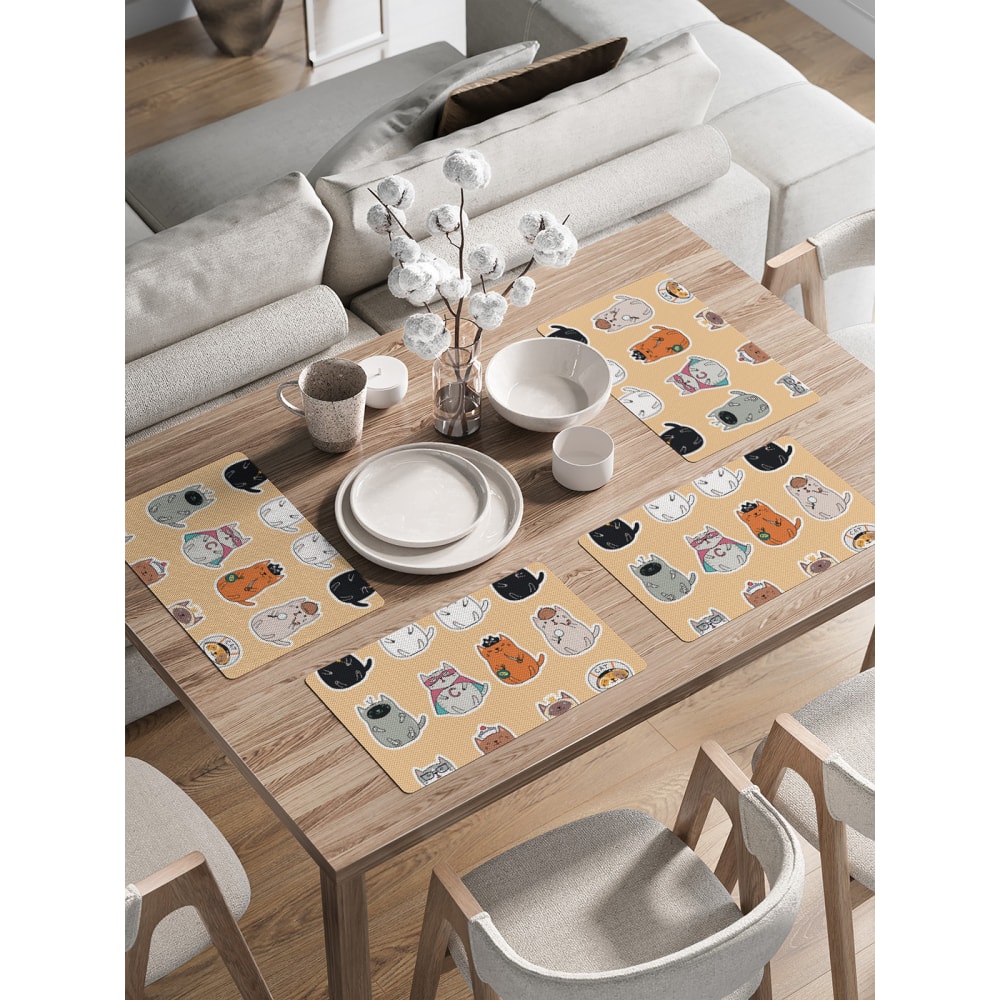 Набор прямоугольных тканевых салфеток на стол для сервировки JOYARTY раскраска с мелками дикие животные