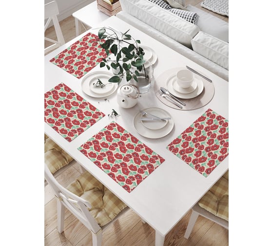 Изображение товара Салфетки на стол для сервировки JoyArty прямоугольные, плейсмат Полотно маков, 32x46 см, в комплекте 4шт. np_65548