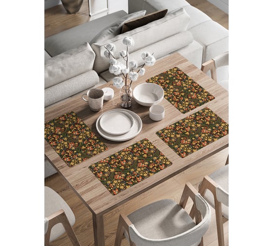 Изображение товара Набор прямоугольных тканевых салфеток на стол для сервировки JoyArty Русские мотивы плейсмат, 30x46 см, 4шт. ser002_423731_30x46