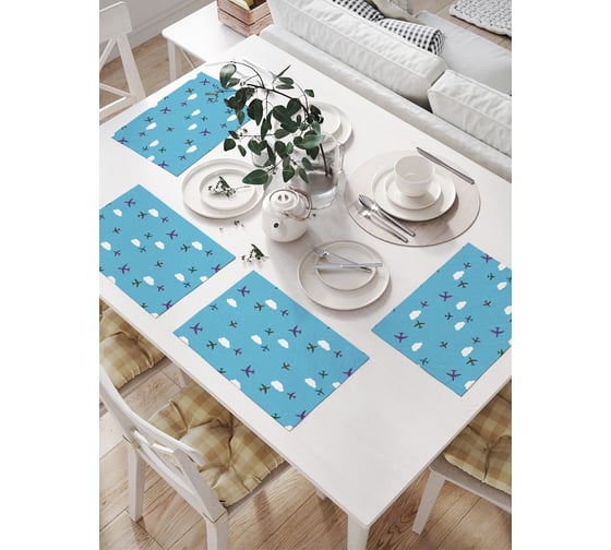 Изображение товара Салфетки на стол для сервировки JoyArty прямоугольные, плейсмат Самолеты в облаках, 32x46 см, в комплекте 4шт. np_423748