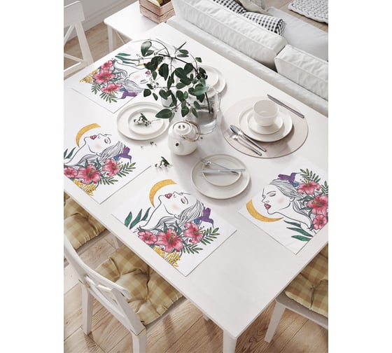 Изображение товара Салфетки на стол для сервировки JoyArty прямоугольные, плейсмат Эстетичная девушка, 32x46 см, в комплекте 4шт. np_423256