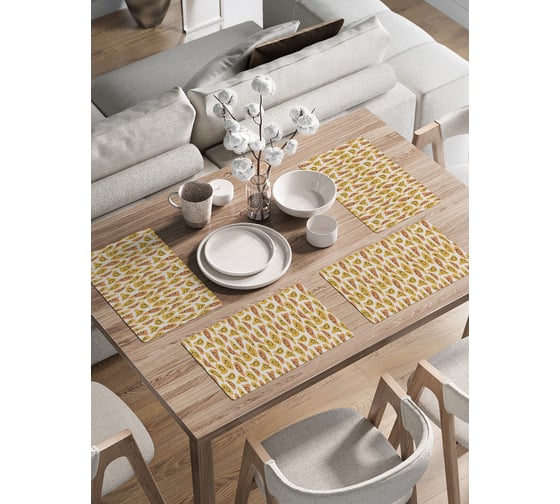 Изображение товара Набор прямоугольных тканевых салфеток на стол для сервировки JoyArty Желтые смайлики плейсмат, 30x46 см, 4шт. ser002_423877_30x46