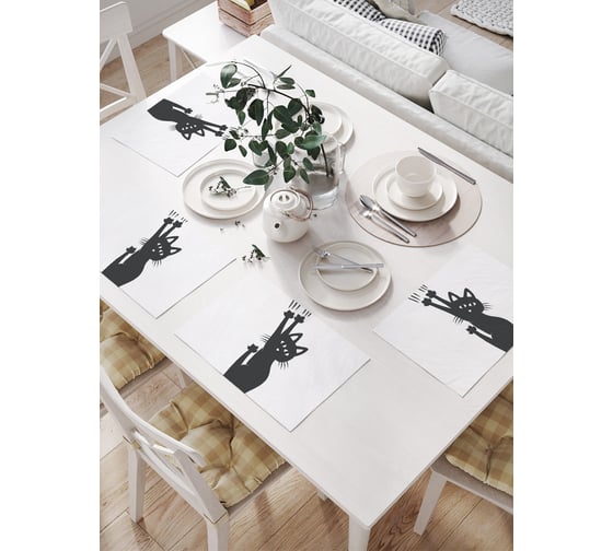 Изображение товара Салфетки на стол для сервировки JoyArty прямоугольные, плейсмат Шкодный кот, 32x46 см, в комплекте 4шт. np_424998