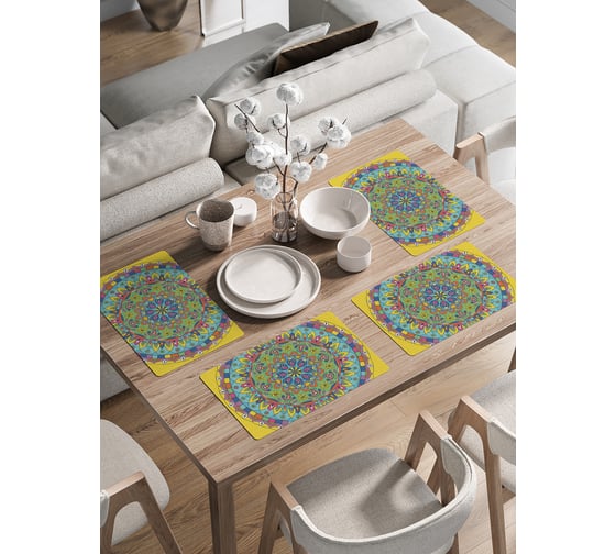 Изображение товара Набор прямоугольных тканевых салфеток на стол для сервировки JoyArty Яркие узоры плейсмат, 30x46 см, 4шт. ser002_425501_30x46