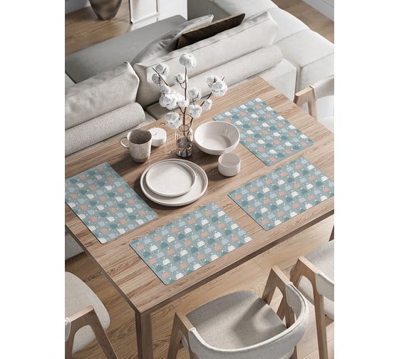 Изображение товара Набор прямоугольных тканевых салфеток на стол для сервировки JoyArty Чайка и кит плейсмат, 30x46 см, 4шт. ser002_61528_30x46