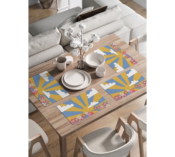 Изображение товара Набор прямоугольных тканевых салфеток на стол для сервировки JoyArty Лето восход плейсмат, 30x46 см, 4шт. ser002_423885_30x46