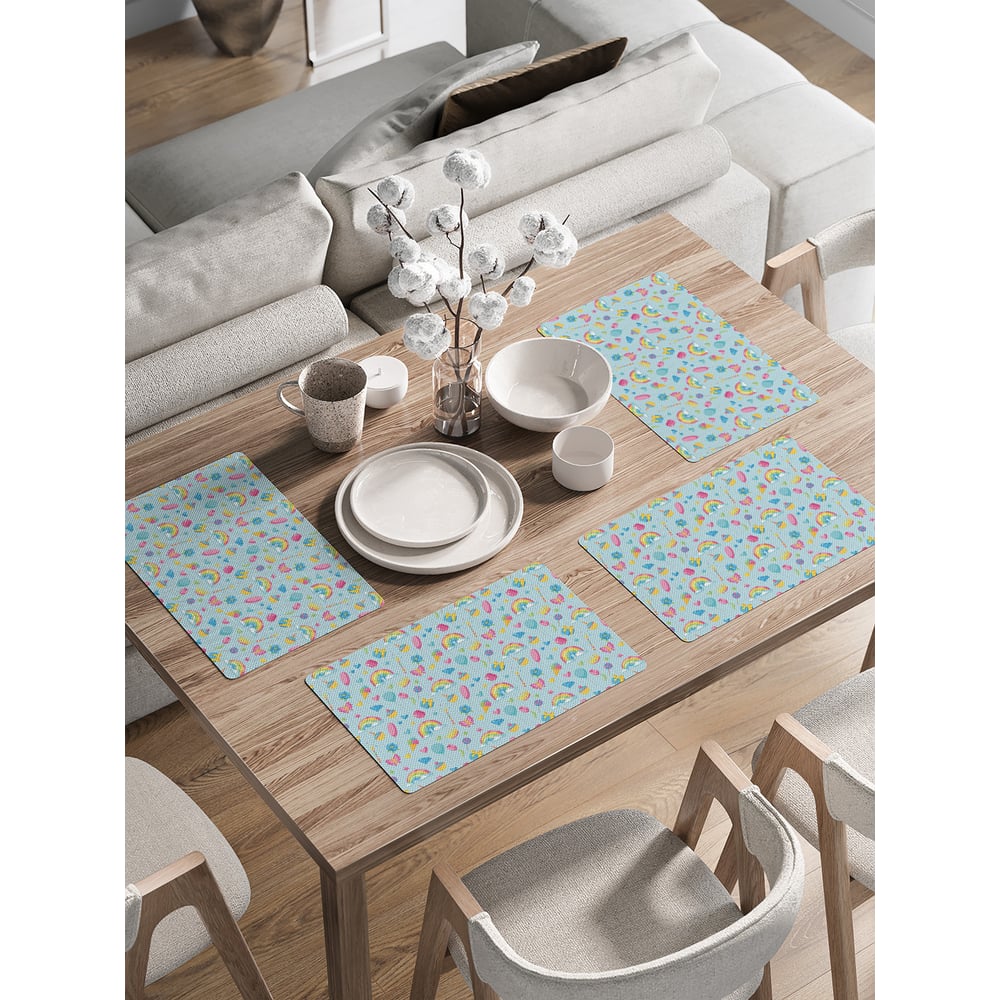 Набор прямоугольных тканевых салфеток на стол для сервировки JOYARTY, цвет бирюзовый ser002_423843_30x46 - фото 1