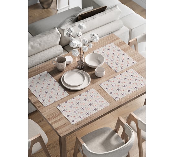 Изображение товара Набор прямоугольных тканевых салфеток на стол для сервировки JoyArty Звезды морские плейсмат, 30x46 см, 4шт. ser002_423852_30x46