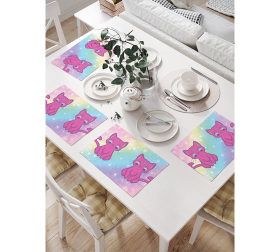 Изображение товара Салфетки на стол для сервировки JoyArty прямоугольные, плейсмат Лунные коты, 32x46 см, в комплекте 4шт. np_425004