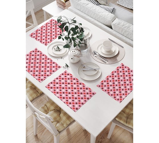 Изображение товара Салфетки на стол для сервировки JoyArty прямоугольные, плейсмат Цветные ромашки, 32x46 см, в комплекте 4шт. np_423260