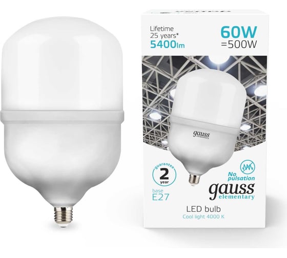Изображение товара Лампа Gauss Elementary LED T160 E27 60W 5400lm 5400lm 180-240V 4000K 63226