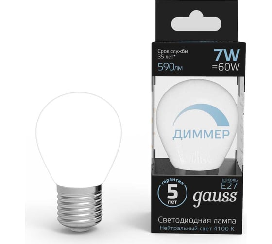 Изображение товара Лампа Gauss LED Шар-dim E27 7W 590lm 4100К 105102207-D