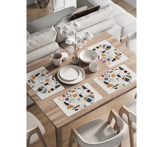 Изображение товара Набор прямоугольных тканевых салфеток на стол для сервировки JoyArty Люблю котов плейсмат, 30x46 см, 4шт. ser002_423847_30x46