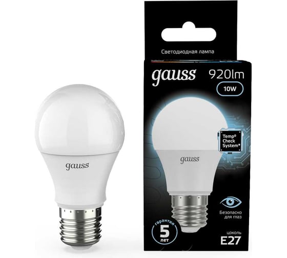 Изображение товара Лампа Gauss LED A60 10W E27 920Лм 4100K SQ 102502210