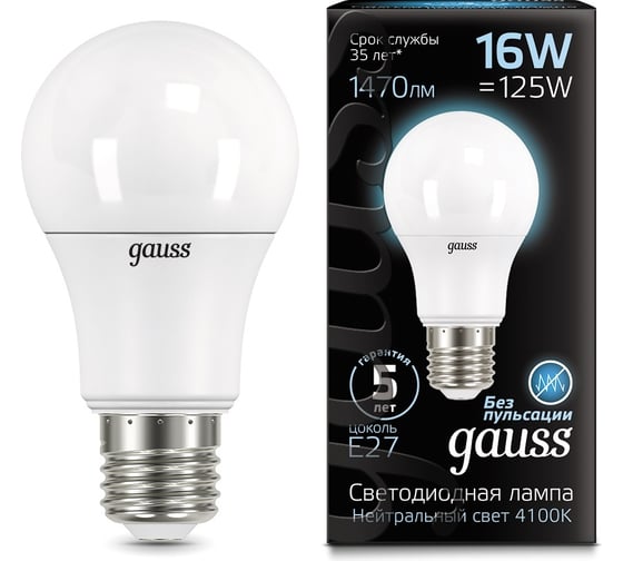 Изображение товара Светодиодная Лампа Gauss A60 16W 1520lm 4100K E27 LED 1/10/50 102502216