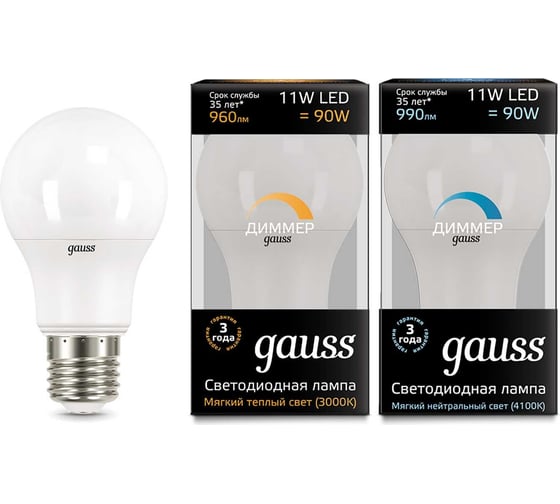 Изображение товара Лампа Gauss LED A60-dim E27 11W 960lm 3000К 102502111-D