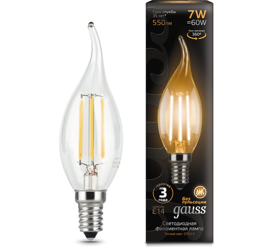Изображение товара Лампа Gauss LED Filament Свеча на ветру E14 7W 550Лм 2700К SQ 104801107