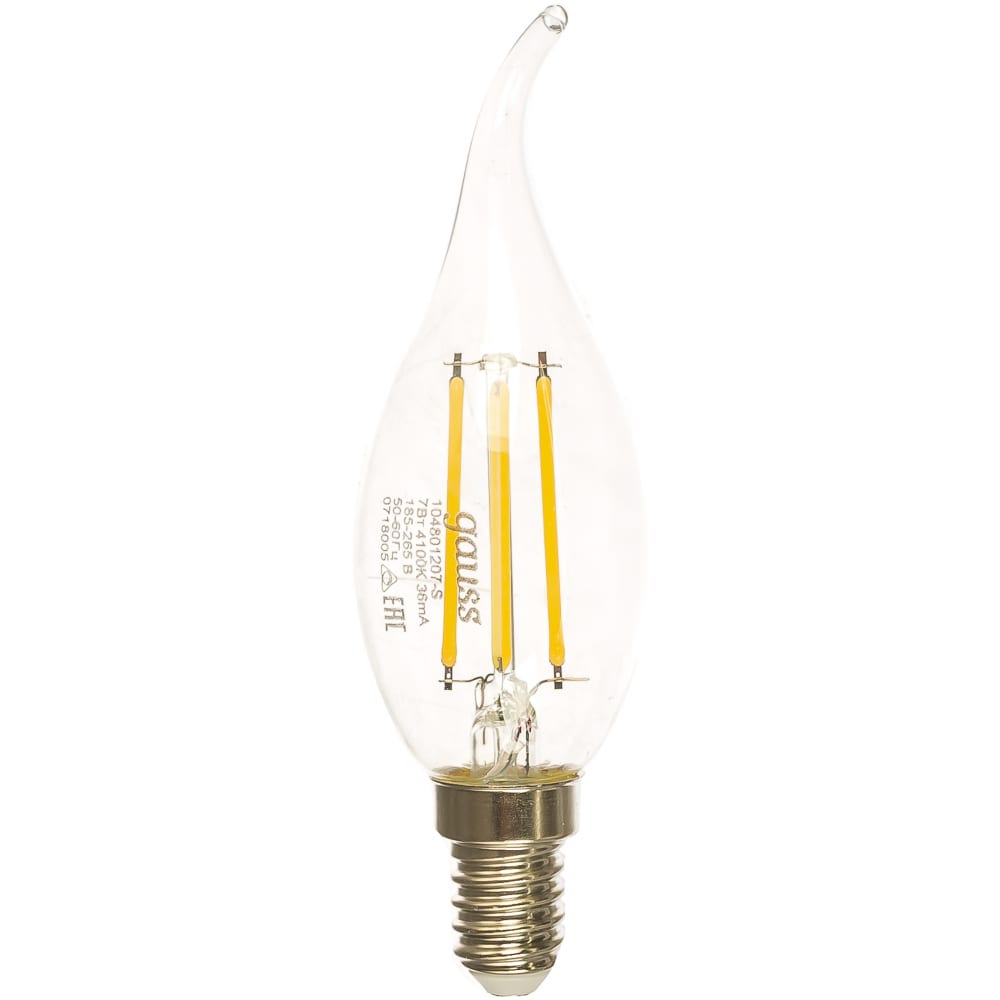 фото Лампа gauss led filament свеча на ветру e14 7w 580lm 4100k 104801207-s