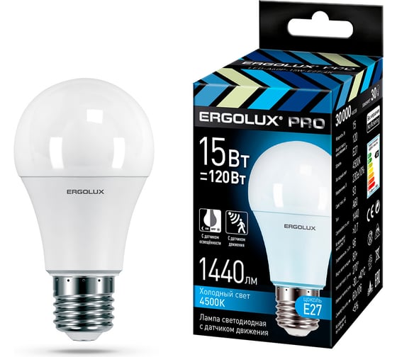 Изображение товара Электрическая светодиодная лампа Ergolux Led-a60p-15w-e27-4k pro, лон 15вт е27 4500к 220-240в с датчиками 14763