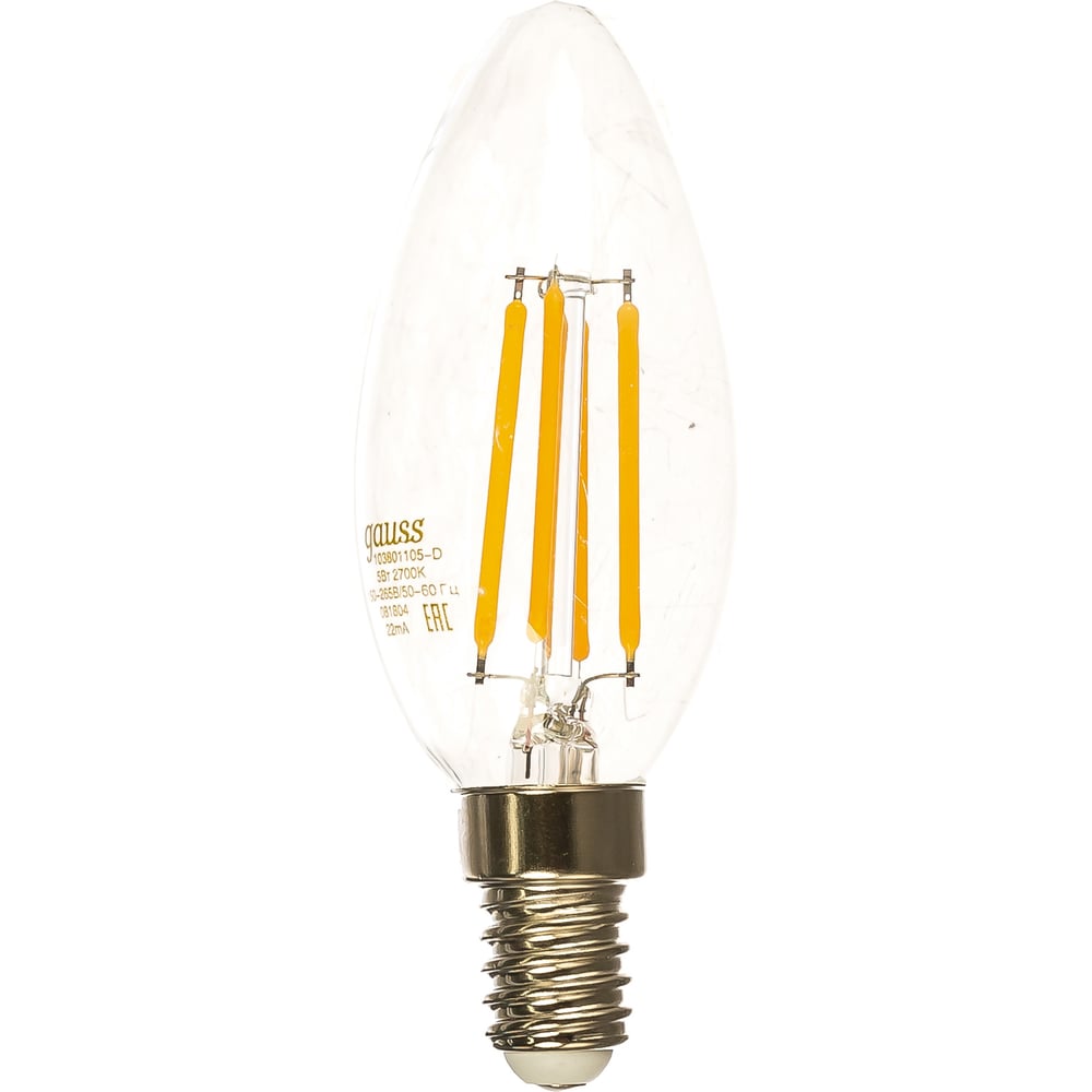 фото Лампа gauss led filament свеча dimmable e14 5w 420lm 2700к 103801105-d