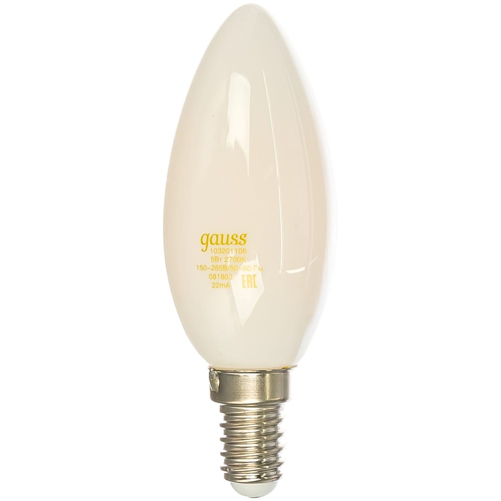 фото Лампа gauss led filament свеча opal e14 5w 420lm 2700к 103201105