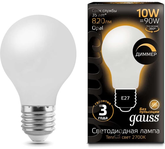 Изображение товара Лампа Gauss Filament диммируемая E27 A60 10W 820lm 2700К LED 102202110-D