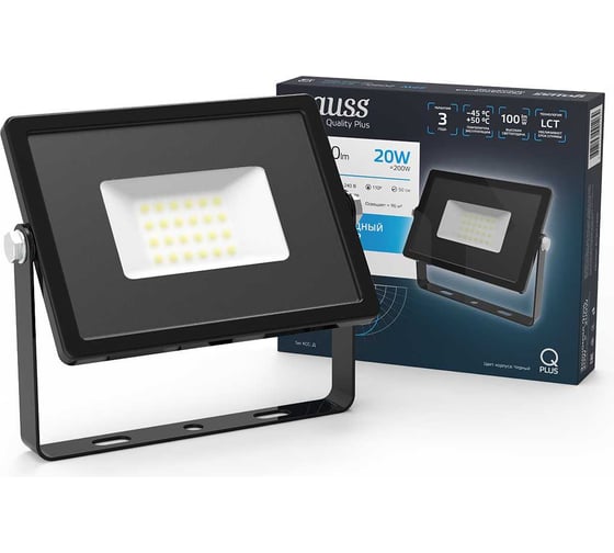 Изображение товара Светодиодный прожектор Gauss Qplus 20W 2200lm 6500K IP65 черный 613511320