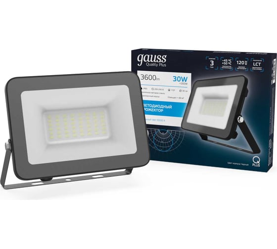 Изображение товара Светодиодный прожектор Gauss Qplus 30W 3600lm 6500K IP65 черный 613511330