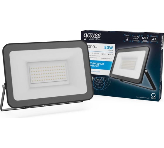 Изображение товара Светодиодный прожектор Gauss Qplus 50W 6000lm 6500K IP65 черный 613511350