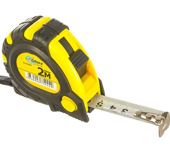 Изображение товара Рулетка 2мх16мм с 3 фиксаторами, в обрезиненном корпусе GRIFF d135008