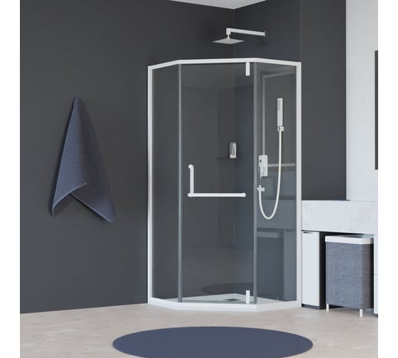 Изображение товара Душевой уголок RGW 100x100x195 HO-084-W Трапеция/Белый/Прозрачное/8 мм 350608400-15