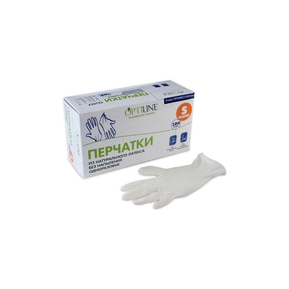 Изображение товара Латексные неопудренные перчатки Optiline р.S, 100 шт 27-2121