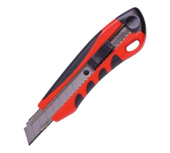 Изображение товара Нож 18 мм, автофиксатор, резиновые вставки, + 2 лезвия, блистер, BRAUBERG 230920