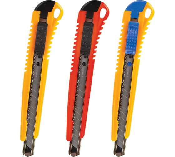 Изображение товара Нож 9 мм, автофиксатор, цвет корпуса ассорти, блистер BRAUBERG 230916