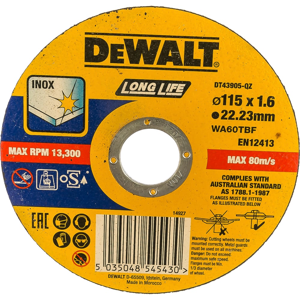 фото Круг отрезной 115x22.2x1.6 мм,тип 4 dewalt dt43905