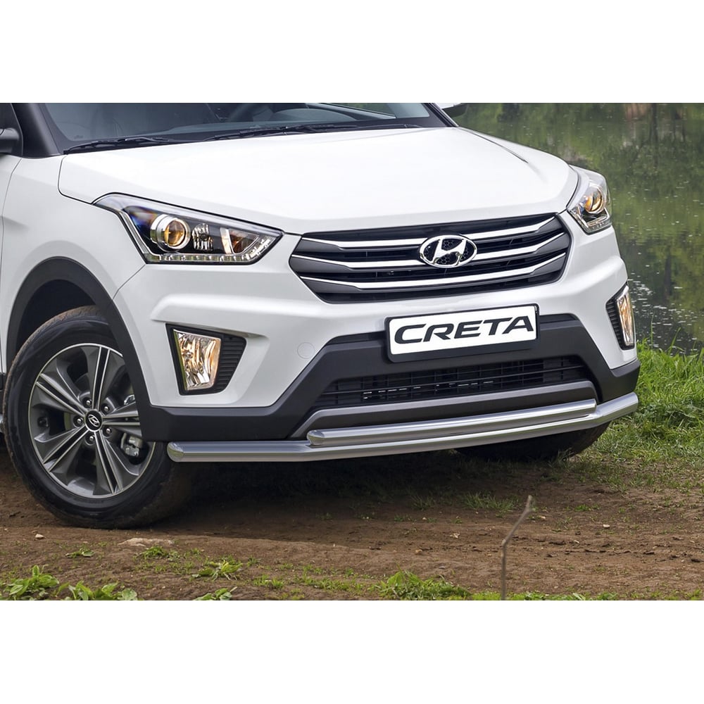 фото Защита переднего бампера d57+d42 rival для hyundai creta 2016-2020 2020-н.в., нерж. сталь, r.2310.002