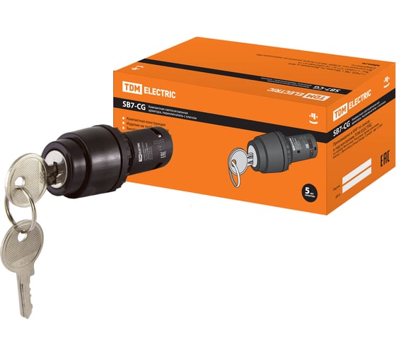 Изображение товара Переключатель TDM ELECTRIC с ключом на 3 положения с фиксацией SB7-CG33 d22мм 1з+1з черный SQ0746-0074