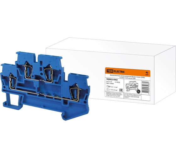 Изображение товара Двухуровневый безвинтовой клеммный зажим TDM ELECTRIC ДЗКБ 1,5 кв. мм, 17,5А, синий SQ0822-0065