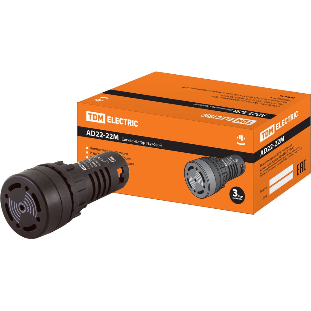 Изображение товара Звуковой сигнализатор TDM ELECTRIC AD22-22M черный 24 В
