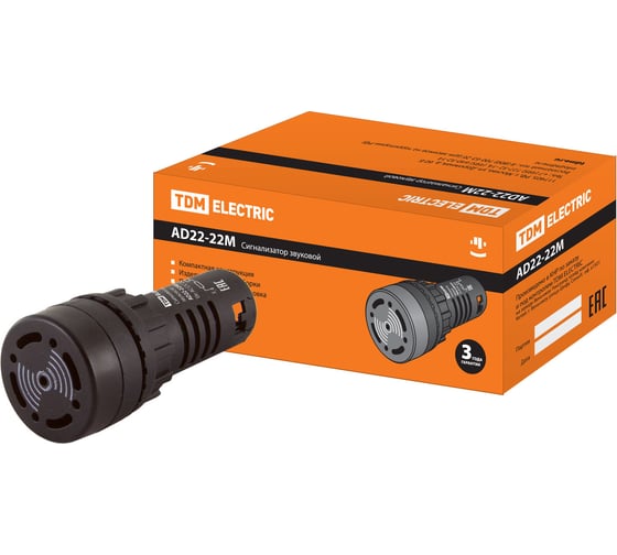 Изображение товара Звуковой сигнализатор TDM ELECTRIC AD22-22M/k23 d22 мм 24 В АС/DC черный SQ0746-0001