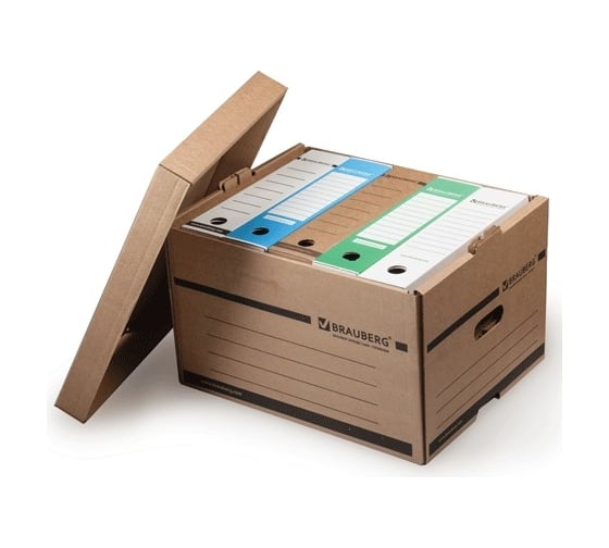 Изображение товара Архивный короб, 26,5x40,5x33 см, надстраиваемый, с крышкой, картон, бурый, BRAUBERG 126521