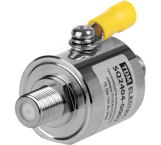 Изображение товара Грозозащита коаксиального кабеля TV/SAT/CATV, F-штекер/F-штекер, TDM ELECTRIC 75 Ом, DC-3 ГГц, газ, 100Вт, с заземлением SQ2404-0002