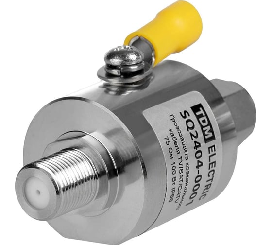 Изображение товара Грозозащита коаксиального кабеля TV/SAT/CATV, F-гнездо/F-штекер TDM ELECTRIC 75 Ом DC-2,5 ГГц, газ,100Вт, с заземлением, IP67 SQ2404-0001