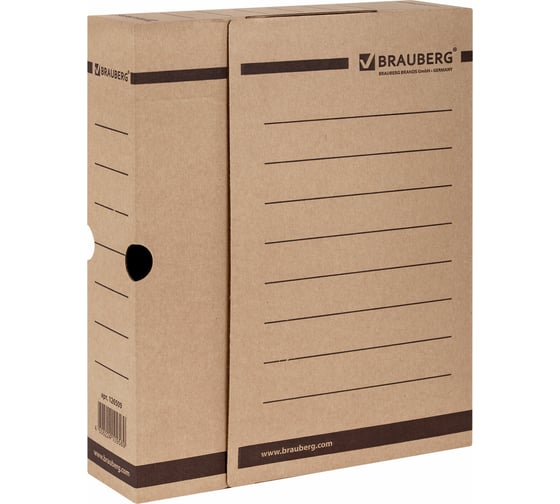 Изображение товара Архивный короб с клапаном, микрогофрокартон, 75 мм, до 700 листов, плотный, бурый, BRAUBERG 126509