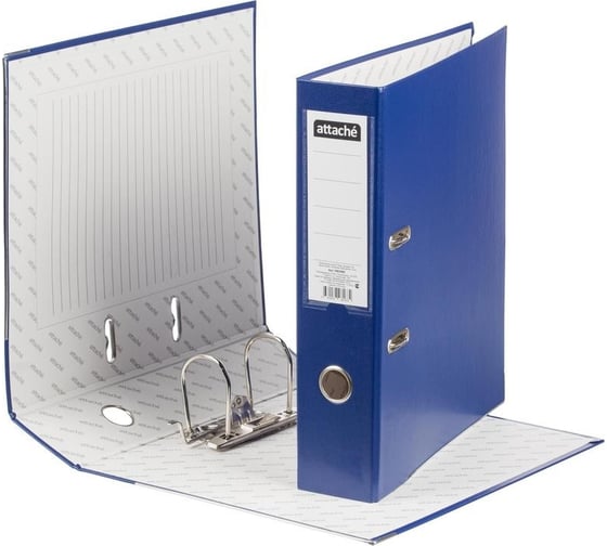 Изображение товара Папка-регистратор Attache 75 мм, А4, темно-синяя, тиснение кожа, металлический уголь 1683460