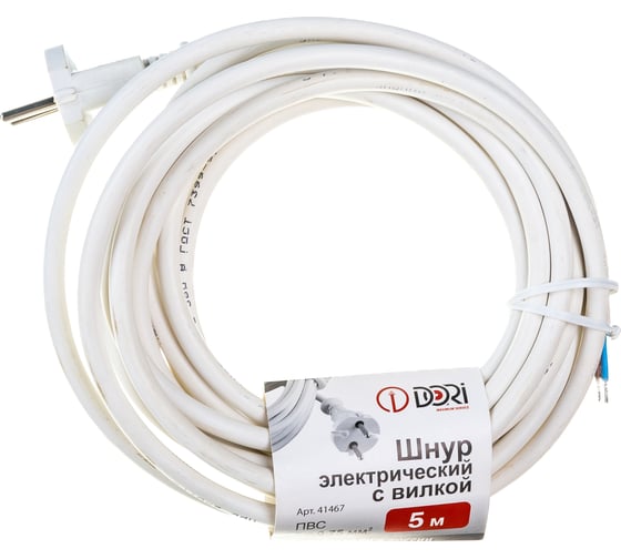 Изображение товара Шнур DORI ПВС 2х0,75 с вилкой 5,0 м белый 41467