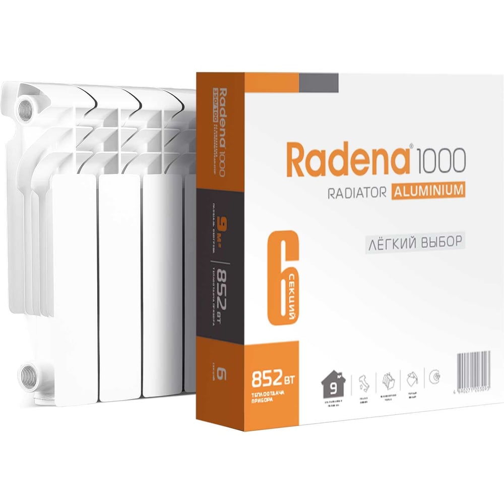Изображение товара Алюминиевый радиатор Radena R 1000 6 секций для отопления квартиры