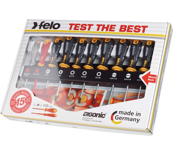 Изображение товара Набор отверток, диэлектрическая отвертка и отвертка тестер напряжения 10 шт. Felo Ergonic 40091013